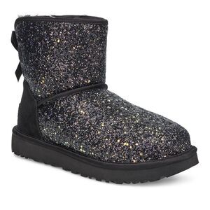 UGG AUSTRALIA CLASSIC MINI BOW CHUNKY GLITTER COSMOS BOOTIES BLACK 6.5